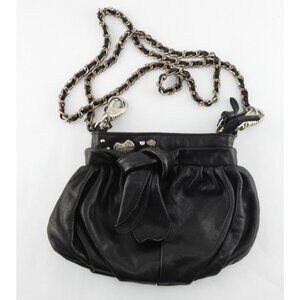 Vintage Harley Davidson Black Leather Crossbody Purse Bag Chain Heart Logo Y2K